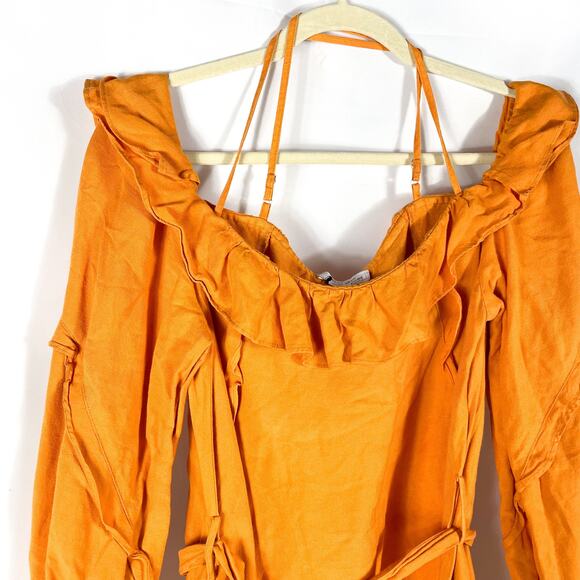 Marissa Webb Cold‎ Shoulder Dress Dress Orange Linen Blend Long Sleeve Sz 12 - Picture 9 of 15
